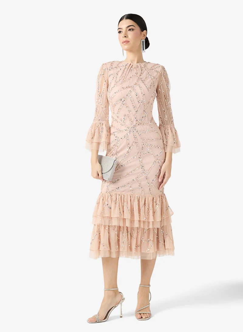 Amelia Rose Elegent Crew Neck Maxi Dress